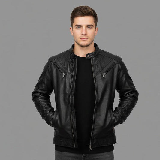 Eagle Black Leather Jacket in Sheep Leather