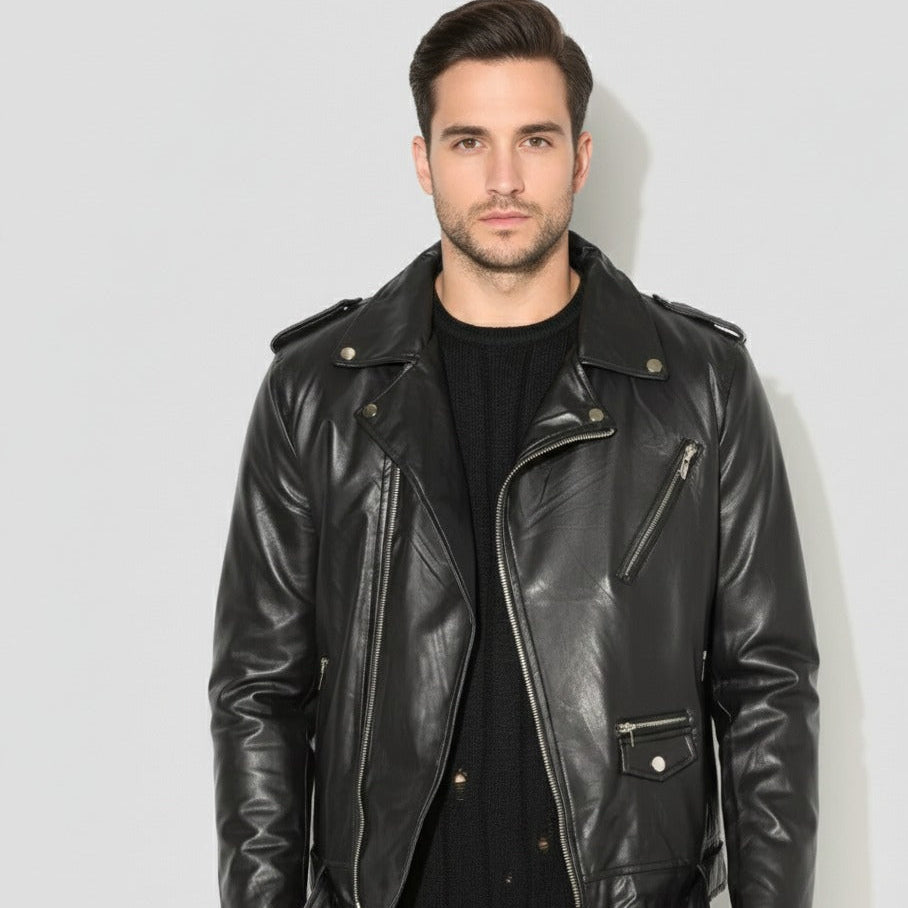 Furry biker jacket in black
