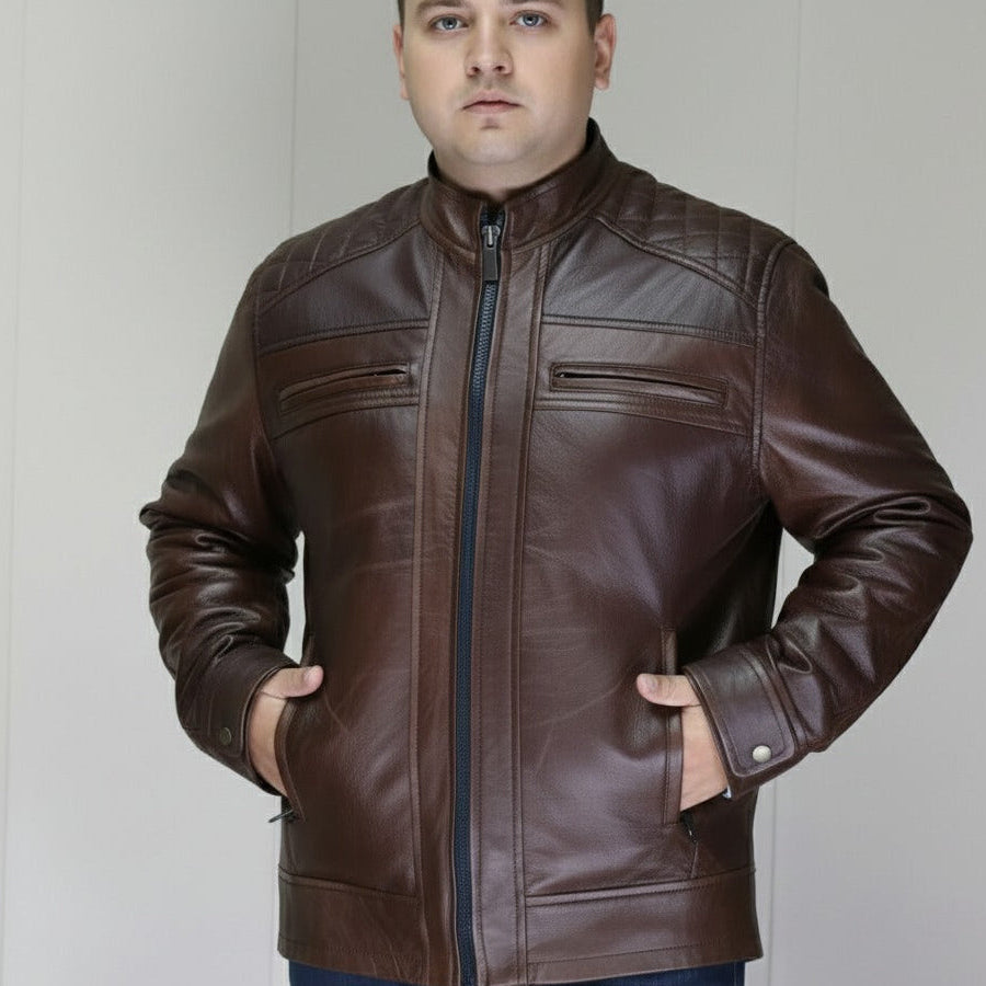 BIKER Leather Jacket – TERRY BROWN – Lamb skin – Soft and Light – GR