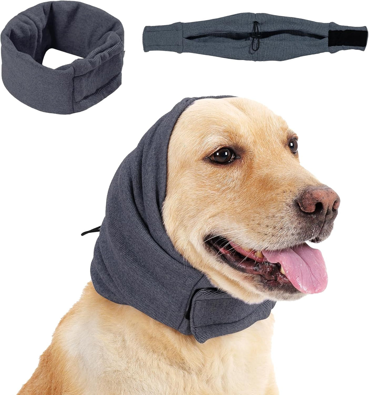 Dog Ear Muffs for Noise Protection - Adjustable Calming Hoodie - Gray - front view