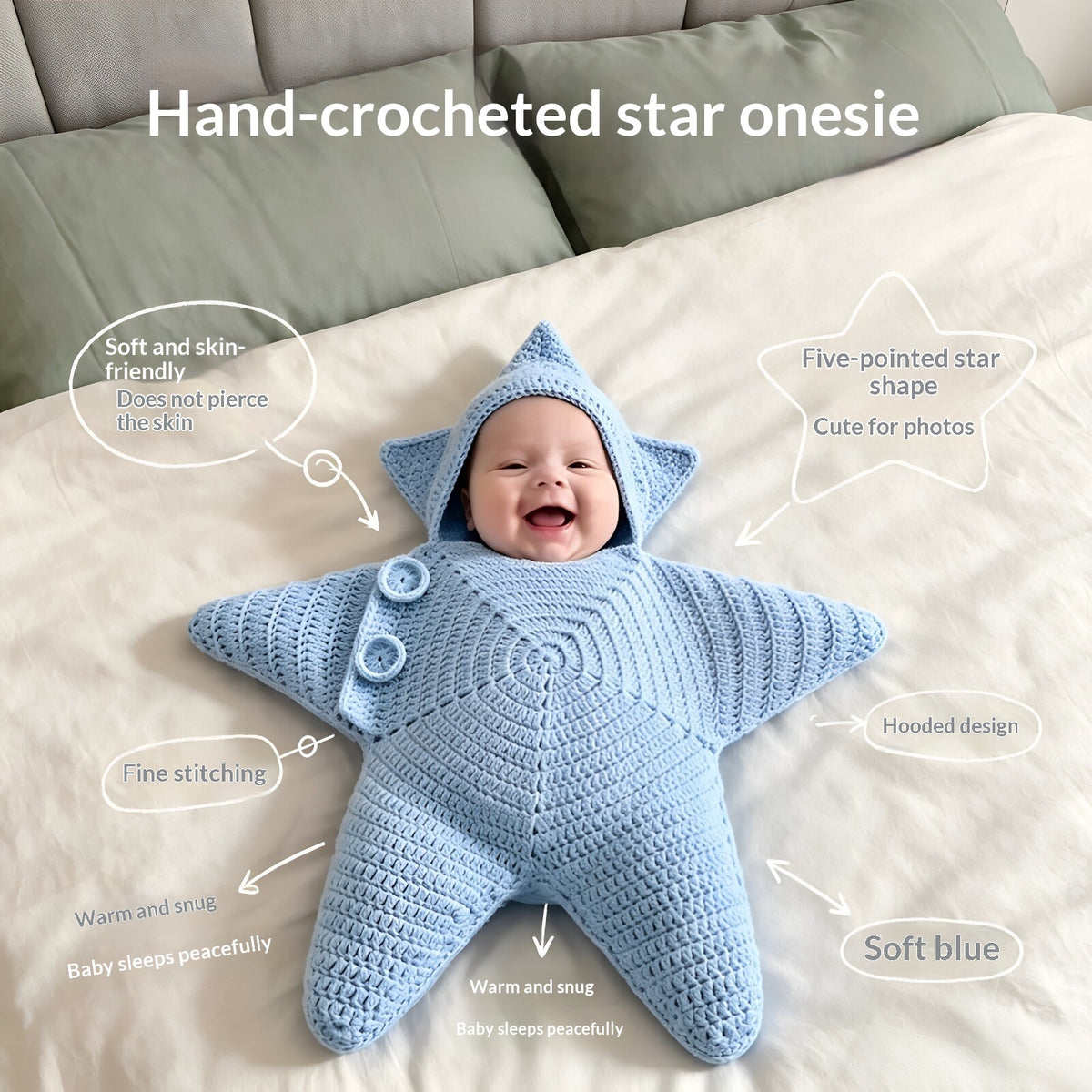 Star-Shaped Hooded Baby Romper - Newborn Sleeping Bag - side view