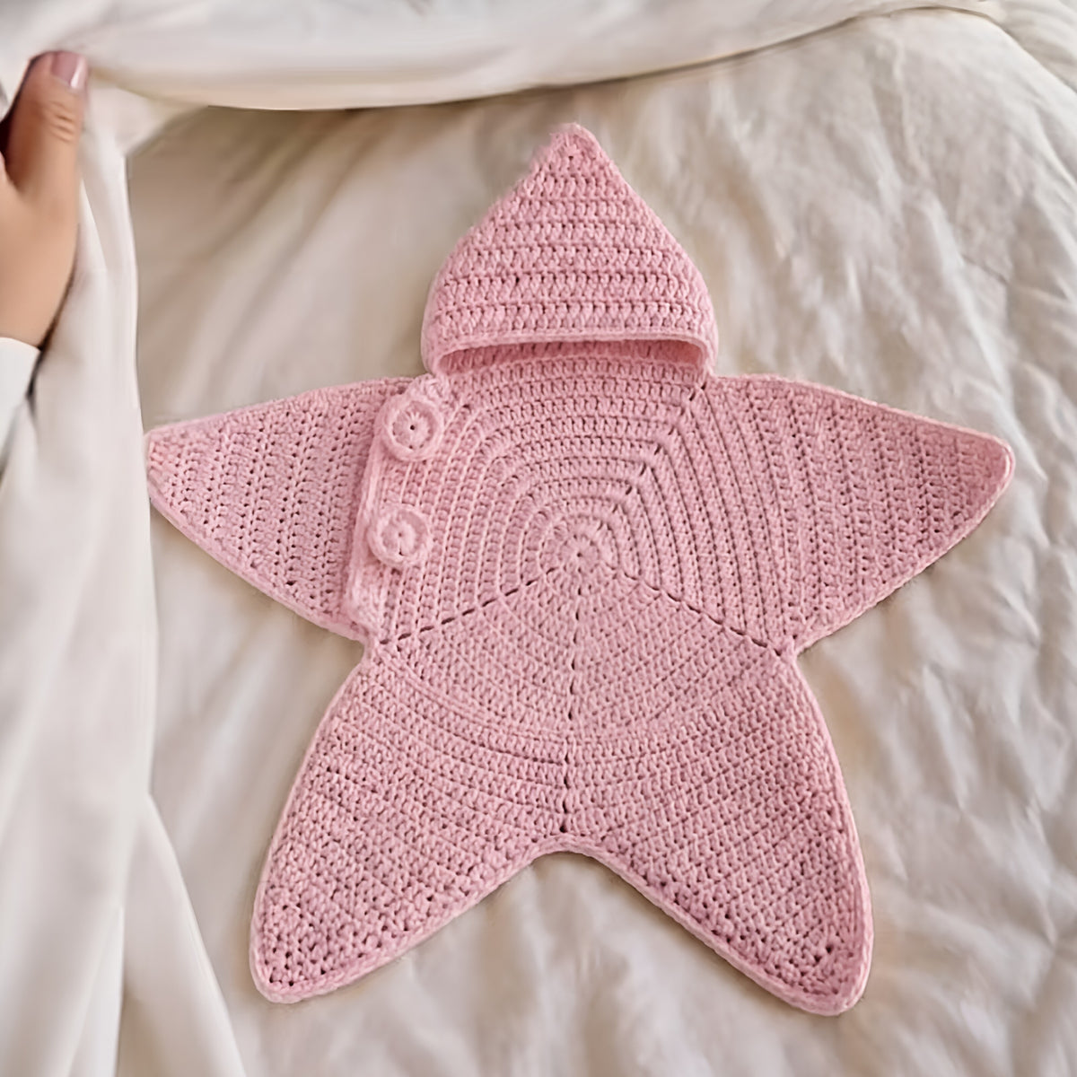 Star-Shaped Hooded Baby Romper - Newborn Sleeping Bag - close-up detail