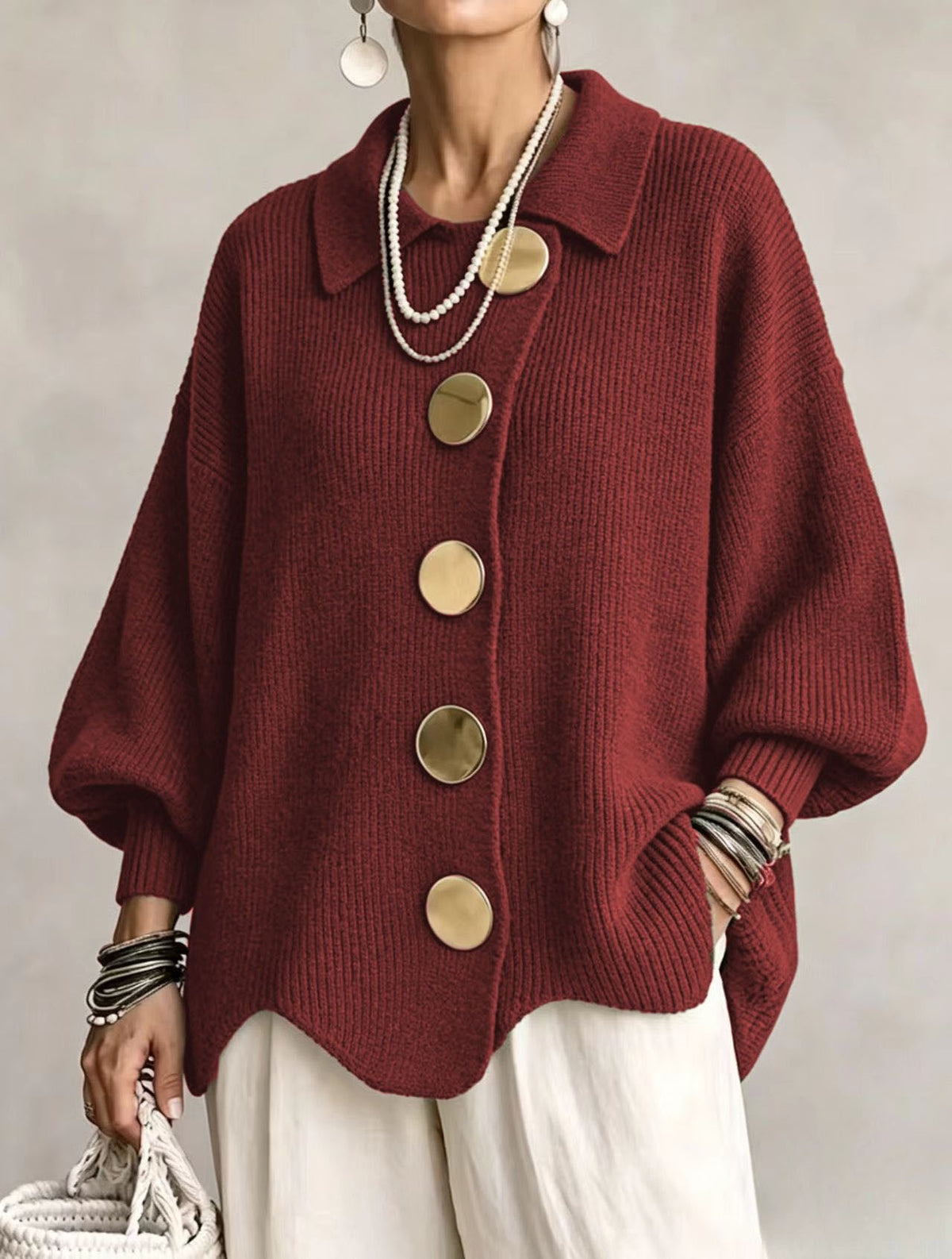 Button-Down Lapel Cardigan - Women's Fall Winter Sweater - color options