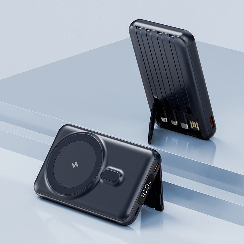 Magnetic Wireless Power Bank with Built-In Cable - back view
