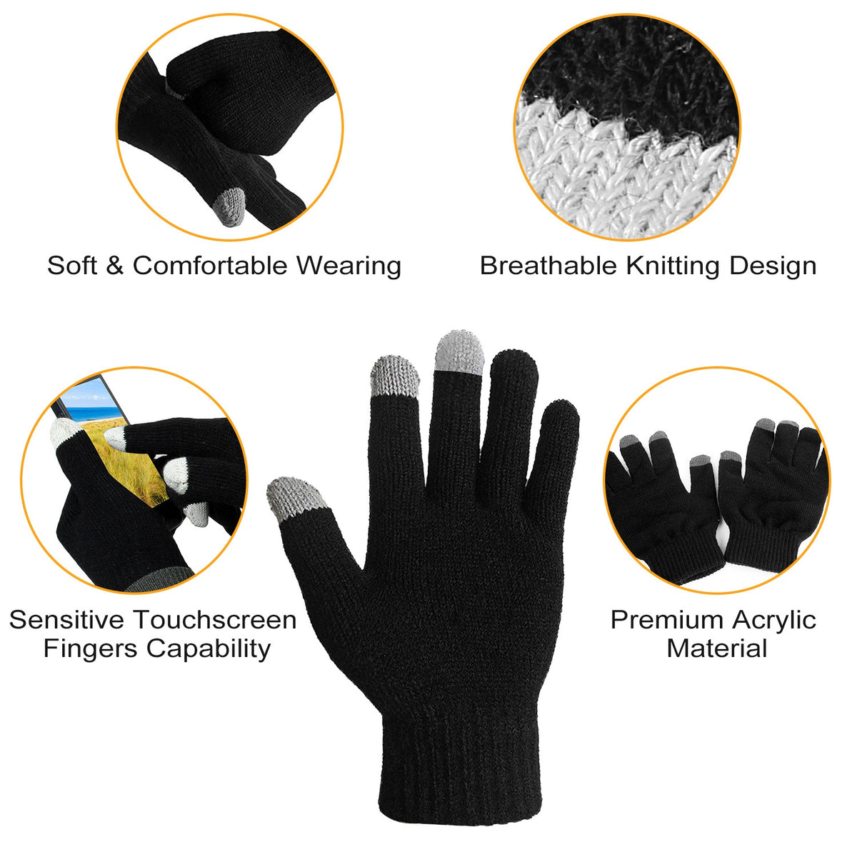 Touch Screen Winter Gloves - Full Finger Knitted - color options