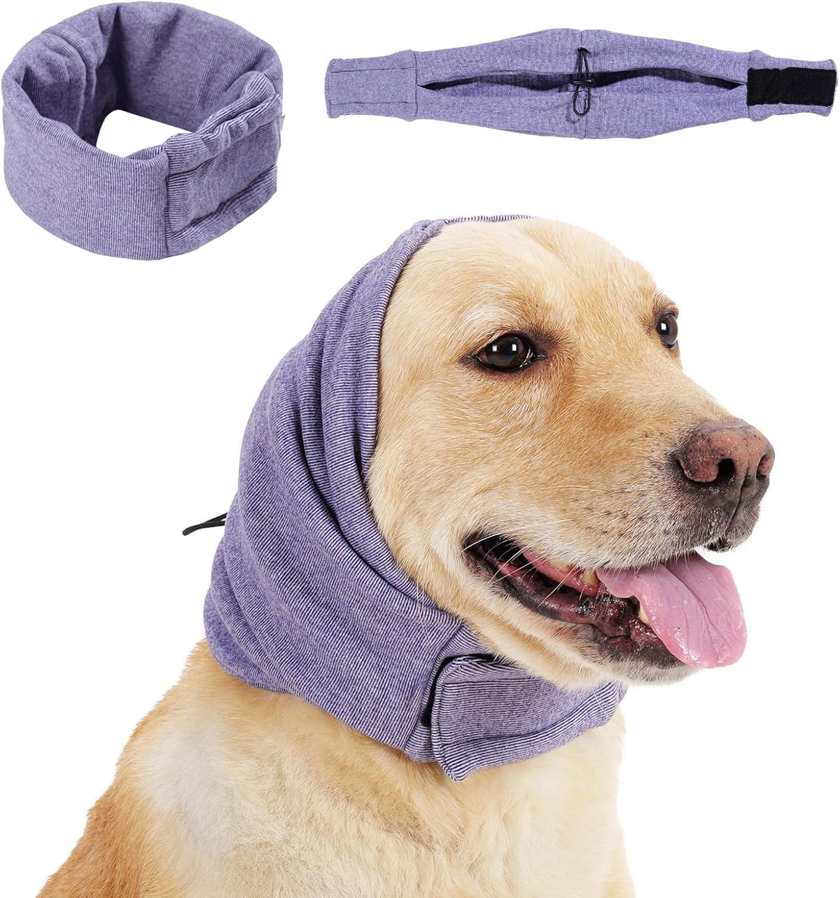 Dog Ear Muffs for Noise Protection - Adjustable Calming Hoodie - close-up detail