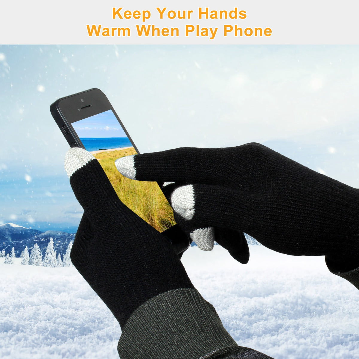 Touch Screen Winter Gloves - Full Finger Knitted - feature close-up