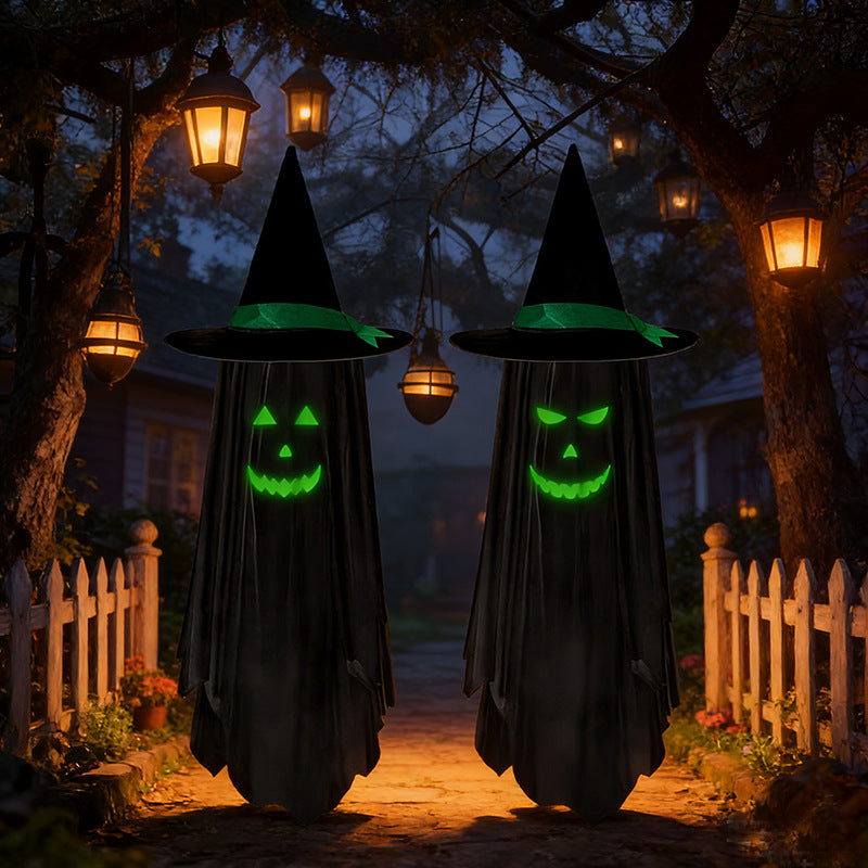 Luminous Ghost Wizard Hat Door Hanging - Halloween Decor - back view