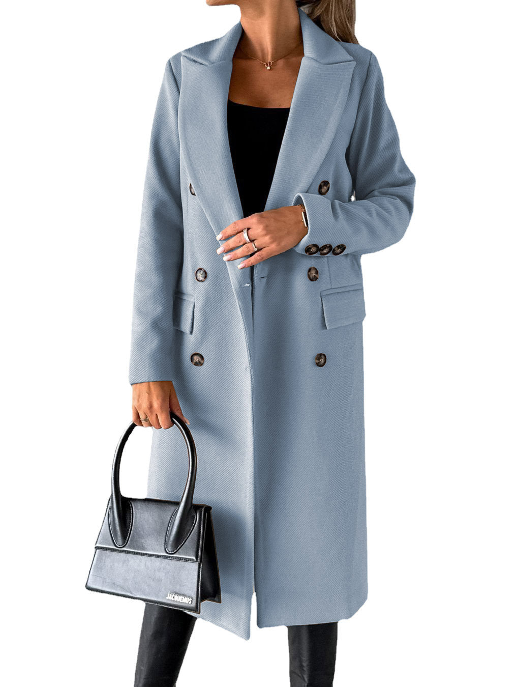 Double-Breasted Lapel Coat - Slim Long Winter Jacket - size chart