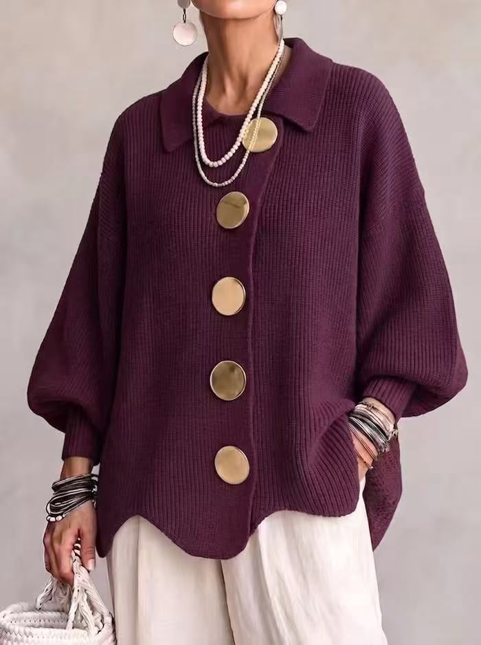 Button-Down Lapel Cardigan - Women's Fall Winter Sweater - in use