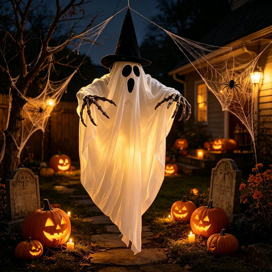 Glowing Ghost Skull Wizard Hat - Halloween Decoration - Glowing Wizard Hat - front view