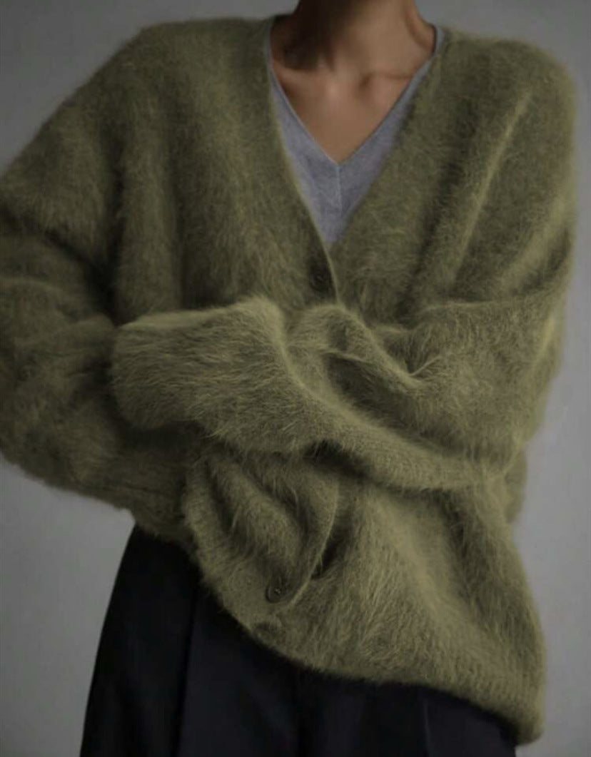 Loose V-Neck Button Cardigan - Knitted Sweater Top - size chart
