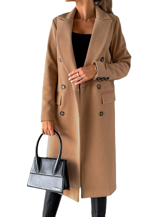 Double-Breasted Lapel Coat - Slim Long Winter Jacket - lifestyle photo