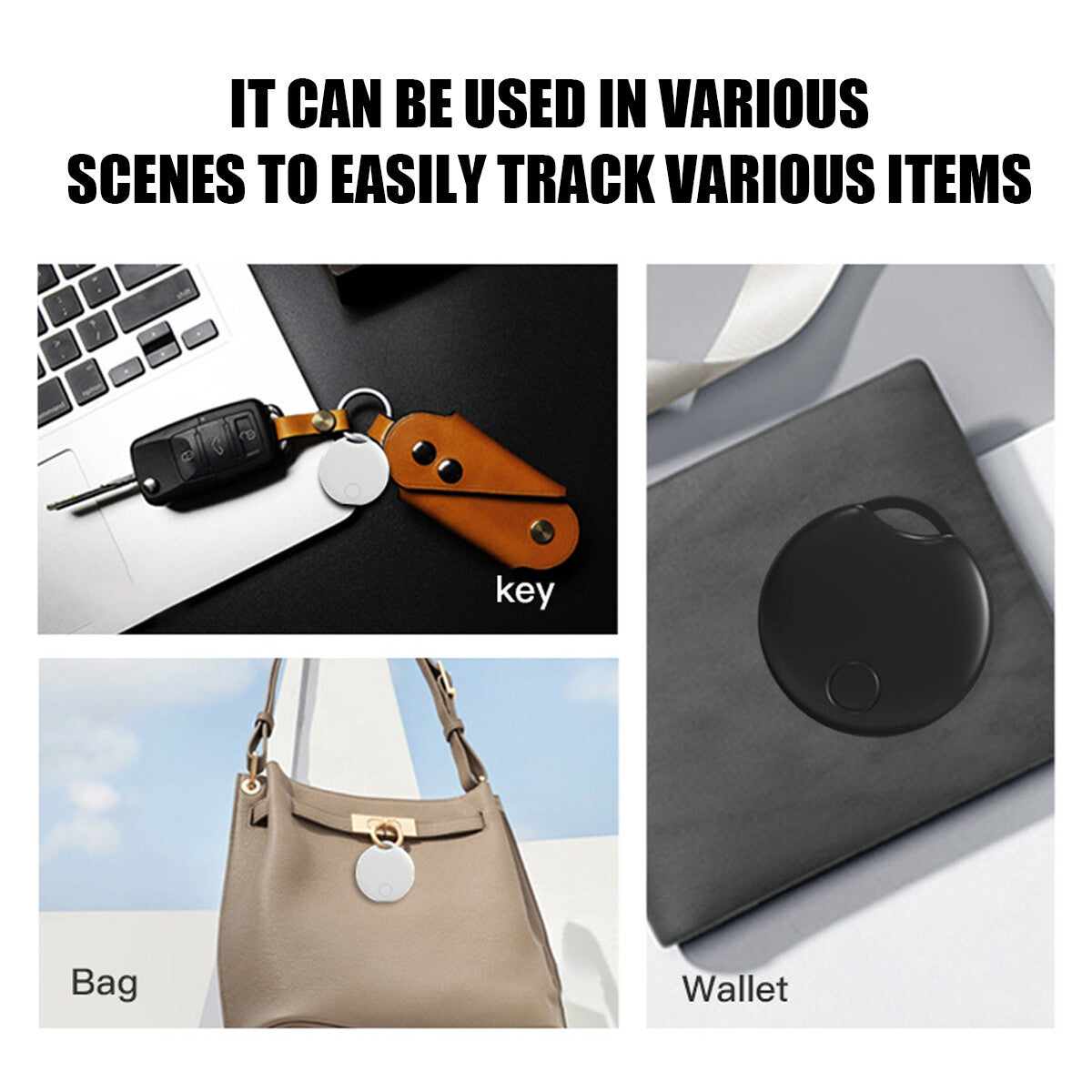 Mini Bluetooth Tracker for Keys, Bikes & Bags - Find My Compatible - in use